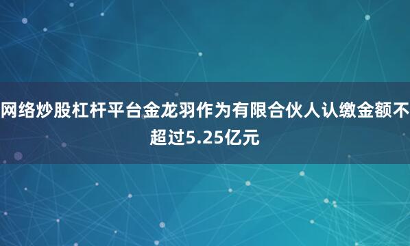 网络炒股杠杆平台金龙羽作为有限合伙人认缴金额不超过5.25亿元